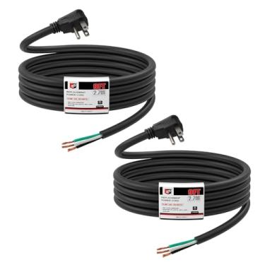 Imagem de EP Pacote Com 2 Cabos De Alimentação Substituição Para Aparelhos E Ferramentas Elétricas, Plugues Planos 9 Pés, Calibre 14, 3 Pinos, 15 A, Cabo Pigtail 110 V, 115 122 V Ca, Preto