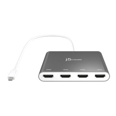 Imagem de j5create Hub adaptador USB-C para 4 portas HDMI - divisor de vários monitores - suporta 4 monitores 1080p 60Hz - compatível com MacBook tipo C e laptop Windows (JCA366)