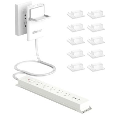 Imagem de HITRENDS Filtro De Linha Ultrafino 6 Pés Com 5 Tomadas E 3 Portas Usb, Seguro Para Crianças Animais Estimação, 1625 W, Organizador Cabos Parede, Clipes Ocultação Tomada Tamanho Universal (Certificad