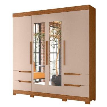 Imagem de Guarda Roupa Vivacce Casal 4 Portas Com Espelho Albatroz Jatobá/fendi Metallic