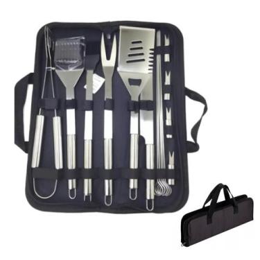 Imagem de Kit Churrasco Inox Churrasqueiro Prof. Presen 15 Pçs Maleta cor:pratea