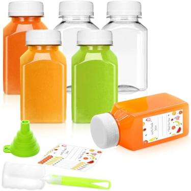 Imagem de XSBAIHUO Garrafas de suco, garrafa de plástico sem BPA de 118 ml com tampas à prova de vazamento, recipientes reutilizáveis para bebidas para casa, piquenique, escritório (pacote com 6)