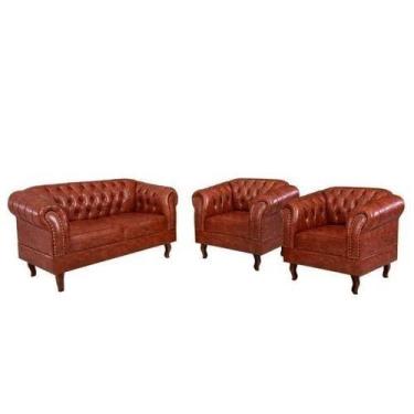 Imagem de Conjunto c/ 2 Poltronas e 1 Namoradeira Chesterfield Duque - Marrom Lu