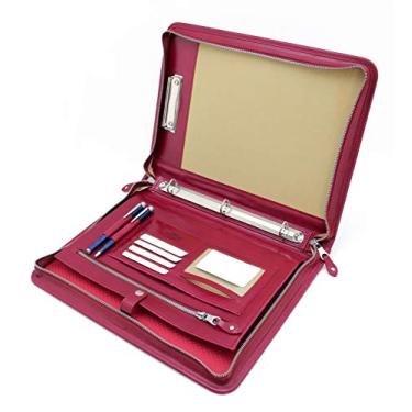 Imagem de Noda Pasta executiva de couro com 3 argolas portfólio profissional de negócios com fecho de zíper | currículo, documento, bloco de notas, tablet, prancheta, organizador de blocos de escrita | homens