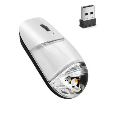 Imagem de Mouse sem fio fofo branco aquático ratos estéticos, claros, silenciosos, óticos, leves, retrô, para PC, laptop, computador, MacBook, crianças, meninas, mulheres, presente com seção de água líquida e