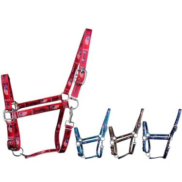 Imagem de RESISTANCE Trump Cabresto de cavalo de poliéster com encaixe – Durável e ajustável – Tamanho do cavalo (vermelho, tamanho completo)