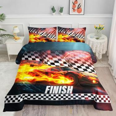 Imagem de Smell Sunshine Jogo de cama com estampa de carro de corrida, esportes radicais, 1 edredom e 2 fronhas para quarto de meninos e meninas, todas as estações (carro-2 casais)