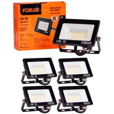 Imagem de Kit 5 Refletor Led 20w 3000k Preto Bivolt Foxlux