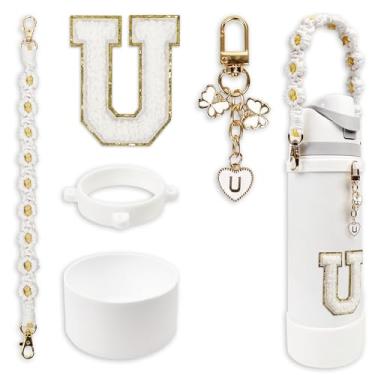 Imagem de Conjunto de monograma fofo de bota de silicone compatível com garrafa de água Owala 1,134 g - Acessórios perfeitos para Owala Tumbler, Owala Free Sip, Pink Owala, Black Owala, copo de café owala