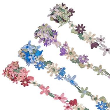 Imagem de NBEADS Fitas florais bordadas de 4 jardas, 4 estilos, 3,6 cm, renda de costura de flor, delicada fita de algodão para roupas, acessórios de costura e artesanato DIY