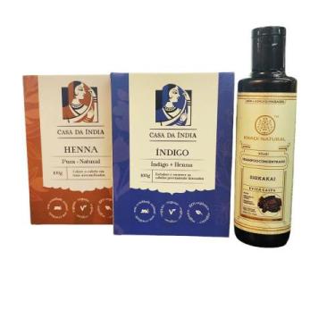 Imagem de Kit com uma Henna Pura, Henna com Índigo e Shampoo Khadi de Shikakai -