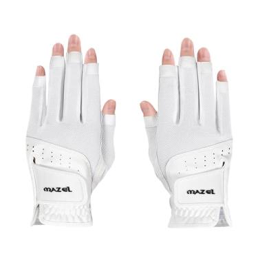 Imagem de MAZEL Luvas De Golfe Femininas, Um Par, Design Dedos Abertos, Respiráveis, Para Clima Quente E Úmido, Absorvem Suor, Tamanho P M G Gg (Branco, Extra Grande)