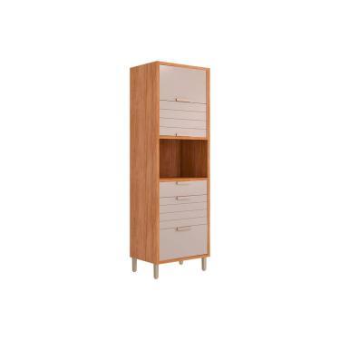 Imagem de Módulo Cozinha MGM Eloise Paneleiro c/ 3 Portas Basculantes Riscadas 1 Nicho p/ Forno e 2 Gavetas 70 cm Cinamomo/Off White-MGM