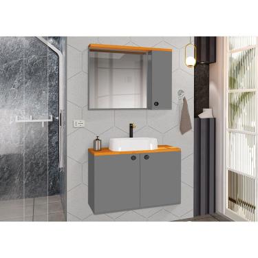 Imagem de Conjunto para Banheiro Gabinete Suspenso com Cuba e Espelheira Madri Cinza