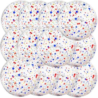 Imagem de QOUBAI Pacote com 12 bolas de praia com lantejoulas de 40,6 cm, bola esportiva gigante de PVC para adultos, dia da independência, praia, piscina, festa, jogo aquático ao ar livre
