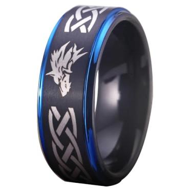 Imagem de CLOUD DANCER Anel Royal Triforce com gravação personalizada The Legend of Zelda, anel de cosplay Zelda, anel de elos de lobo - 8 mm de largura prata/azul/preto/ouro/ouro rosa anel de carboneto de