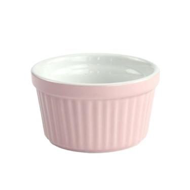 Imagem de Ramekin de bolo redondo de cerâmica multicolorido listrado - rosa - 9 cm de diâmetro, 5 cm de altura