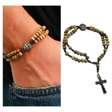 Imagem de Pulseira Terço de Pulso Medalha de São Bento Madeira 4 mm - FORNECEDOR