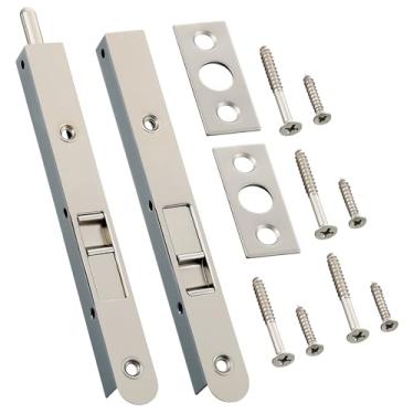 Imagem de Ceoighe Pacote com 2 parafusos de descarga para porta dupla, parafusos de travamento nivelados cromados resistentes de 17 cm, fechadura francesa para abertura e porta falsa dupla de madeira composta