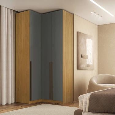 Imagem de Guarda-roupa De Canto Reto 3 Portas Mdf Altezza Trend Freijó/titânio