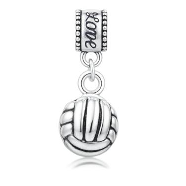 Imagem de Pingente de voleibol – Pingente banhado a prata para amantes de esportes – Compatível com pulseiras Pandora, Troll, Chamilia e Europeias – Joias e acessórios de vôlei – Presente para jogadores e fãs