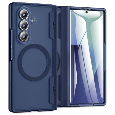 Imagem de Capa para Samsung Galaxy Z Fold 7 [compatível com MagSafe] [proteção de dobradiça] [protetor de tela HD embutido] capa de celular transparente rígida à prova de choque magnética para Zfold 7 - azul
