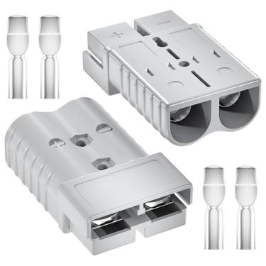 Imagem de DMTVAL Kit de conector de bateria de conexão rápida 350A, plugue sem gênero para fio AWG 2/0, pacote com 2, caixa vermelha, adequado para carro, reboque, guincho, empilhadeira, motor de pesca