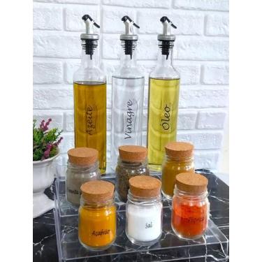 Imagem de Conjunto 3 Galheteiros 525ml, 6 Potes 200ml e Organizador Multinível -