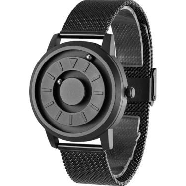 Imagem de EUTOUR Relógios masculinos relógio magnético de aço inoxidável relógio de quartzo negócios moda casual relógios de pulso pulseira de malha de aço inoxidável relógios pretos masculinos