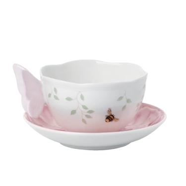 Imagem de Lenox Conjunto de xícara e pires com estampa de borboleta, rosa
