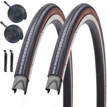 Imagem de Conjunto de 2 pneus para bicicleta de estrada Gumwall 27 x 1 1/4 (32-630) com 2 tubos válvula Schrader de 32 mm e 2 alavancas de pneu - compatível com pneus de bicicleta de 27 x 1,25, 27 x 1 1/4