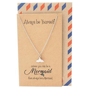 Imagem de quan jewelry Colar com pingente de cauda de natação de sereia, presente com tema de praia inspirado no mar para amantes de sereias, joias feitas à mão para mulheres com cartão de felicitações