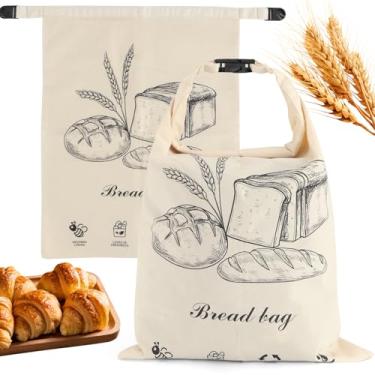 Imagem de Pacote com 2 sacos de pão de fermento para pão caseiro, saco de pão de cera de abelha de algodão reutilizável, armazenamento encerado portátil, saco de linho de cera de abelhas naturais, 33 cm x 43 cm