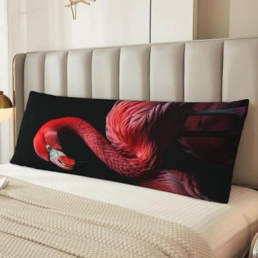 Imagem de Capa de travesseiro de corpo com fundo preto flamingo, microfibra longa, presentes para mulheres e homens, fronha corporal ultra macia e aconchegante com zíper oculto para decoração de casa 50 x 137