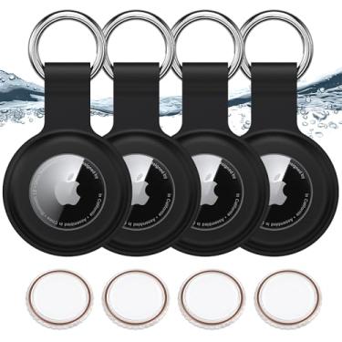 Imagem de Pacote com 4 porta-etiquetas de ar à prova d'água para Apple Air Tags com chaveiro, à prova de choque [PC + silicone], capa localizadora de etiquetas de ar para animais de estimação, crianças