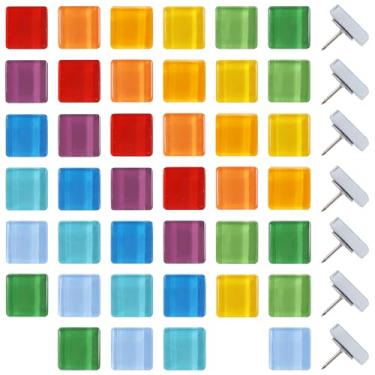 Imagem de Vuzvuv Pinos decorativos quadrados coloridos de acrílico para quadro de cortiça de avisos, tachinhas fofas, pequenos pinos de azulejo para escola em casa, escritório (30 peças)