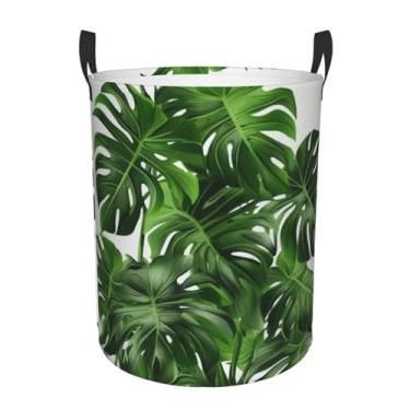 Imagem de Monstera Deliciosa Cesta de roupa suja dobrável à prova d'água cesto de roupas com alças pano oxford organizador de brinquedos cesta para banheiro, lavanderia, quarto, pequeno