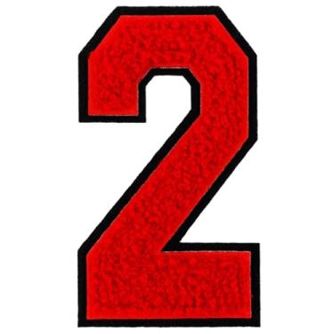 Imagem de 1 peça de patch de número de chenille vermelho de 10 cm com borda preta, remendos para chapéus, roupas, bolsas, mochilas, jeans, jaquetas, par com adesivos iniciais, letras grandes universitárias