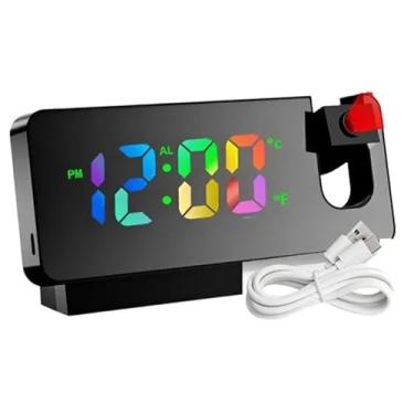 Imagem de Relógio Digital de Mesa LED com Projetor no Teto, Alarme, Termômetro e Display 12/24h - Bivolt