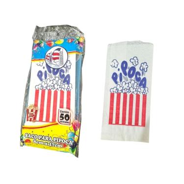Imagem de 50 Saquinhos De Pipoca 8X17Cm Saco De Papel Salgada E Doce