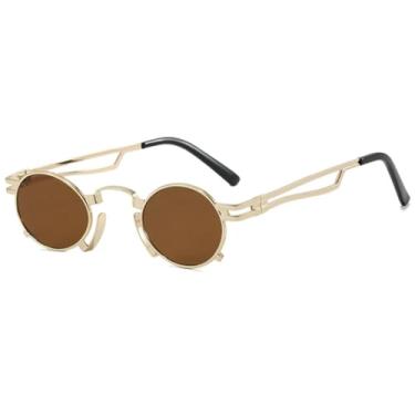 Imagem de Óculos de sol punk de metal redondo com armação pequena, feminino, moderno, luxuoso, masculino, para atividades ao ar livre, viagem, festa, UV400 (dourado, marrom)