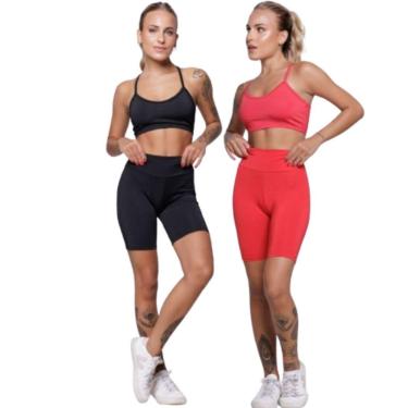 Imagem de KIT 2 Conjunto Top Alça Fina e Bermudinha Suplex Serra e Mar Roupa Para Academia Moda Fitness-Feminino