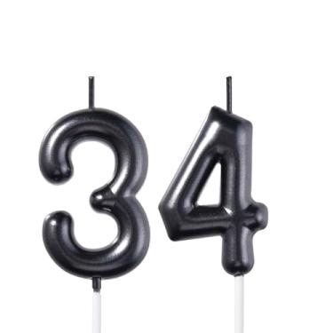Imagem de Velas pretas de aniversário de 34 e 43 polegadas, número 34 e 43 polegadas, topo de bolo para homens e mulheres, decorações de festa temática