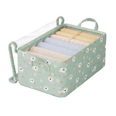 Imagem de Caixa Organizadora com Tampa Transparente e Estampa Floral Verde, Estrutura em Aço Resistente, Tecido Oxford - Ideal para Organizar Roupas, Brinquedos e Mais
