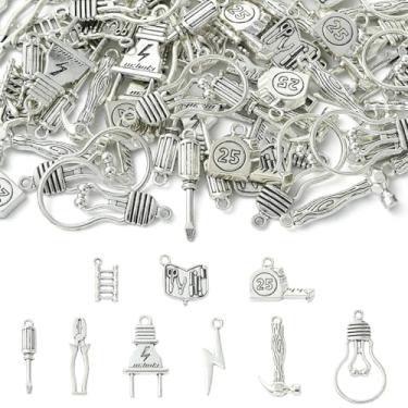 Imagem de UR URLIFEHALL 90 peças, 9 estilos, pingentes tibetanos de ferramentas domésticas, antigo, prata, chave de fenda, martelo, pingentes de relâmpago, pingentes para pulseira faça você mesmo, colar