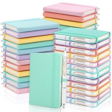 Imagem de Aneco 50 conjuntos de cadernos de bolso com canetas, mini cadernos revestidos de couro PU A6 com capa dura, bloco de notas pautado na faculdade de 9 x 13 cm com suporte de caneta para material escolar
