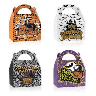 Imagem de Boerni 24 caixas de doces de Halloween, abóbora, teia de aranha de papelão, biscoitos, caixas de presente com alças para lembrancinhas de festa de Halloween