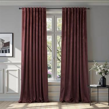 Imagem de Cortinas de veludo rubi vinho 213 cm de comprimento para quarto, decoração de casa terrosa, isolamento térmico, bloqueio de luz, marrom chocolate escuro, drapeado para escurecimento da sala de estar