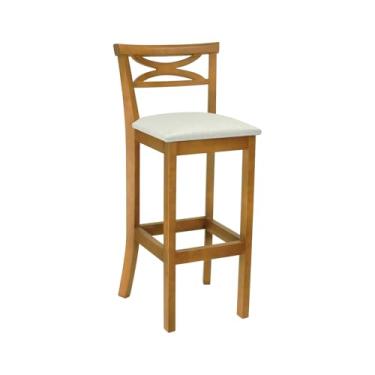 Imagem de Banqueta Alta Bistrô Verona Madeira Maciça - Amêndoa - Assento Estof. Linho Bege Mescla Impermeável