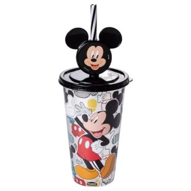 Imagem de Copo com Canudo e Pin Decoração em Alto-Relevo Mickey 500 ml Plasútil